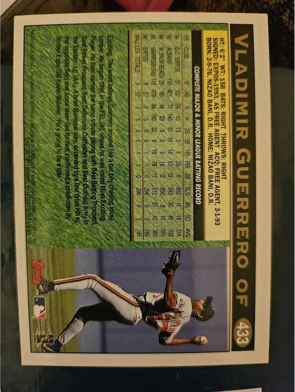 Vladimir Guerrero Sr. - HOF - 1997 Topps #433 - Expos - RAW mint - Picture 2 of 2